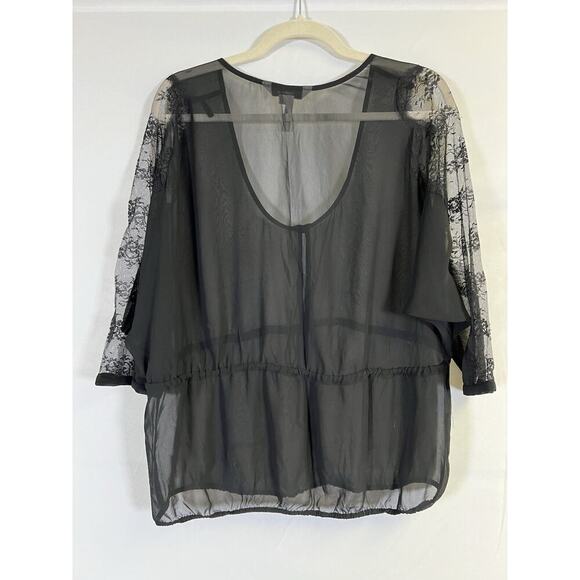VTG BCBG Max AZRIA Sheer black blouse Size M lace cut out trim Wimsigoth - Picture 2 of 9